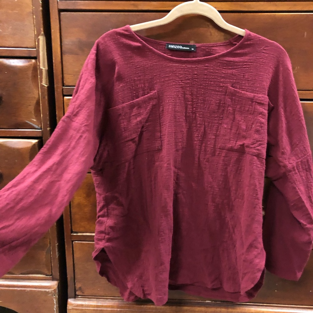 Wine red long sleeve cotton hippie tunic